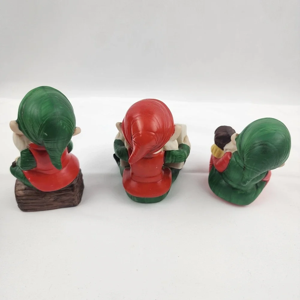 Vtg. Homco Christmas Elves Set of 3 Porcelain Figurines #5205 Taiwan Granny Core